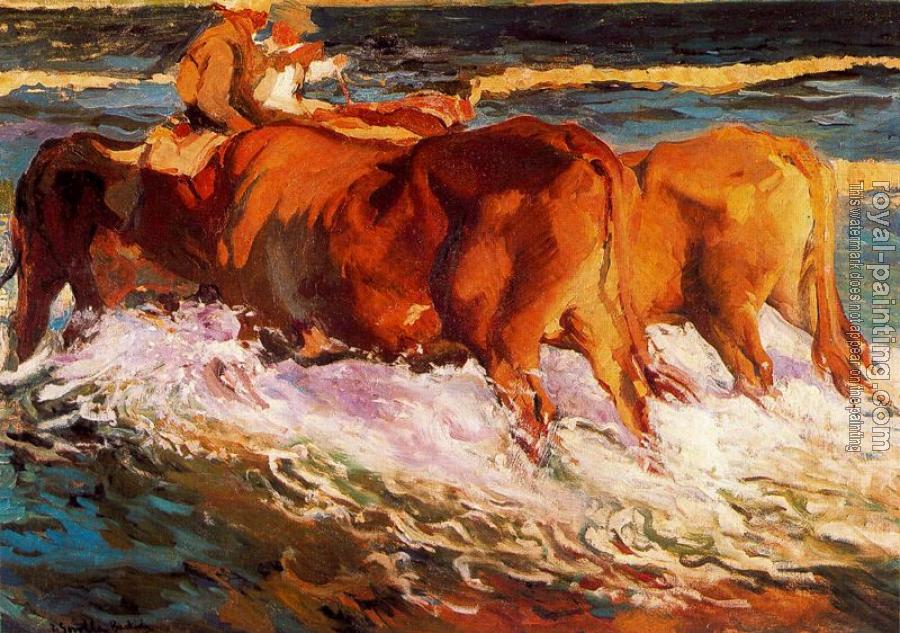 Joaquin Sorolla Y Bastida : Oxen in the sea, study for Sun of afternoon